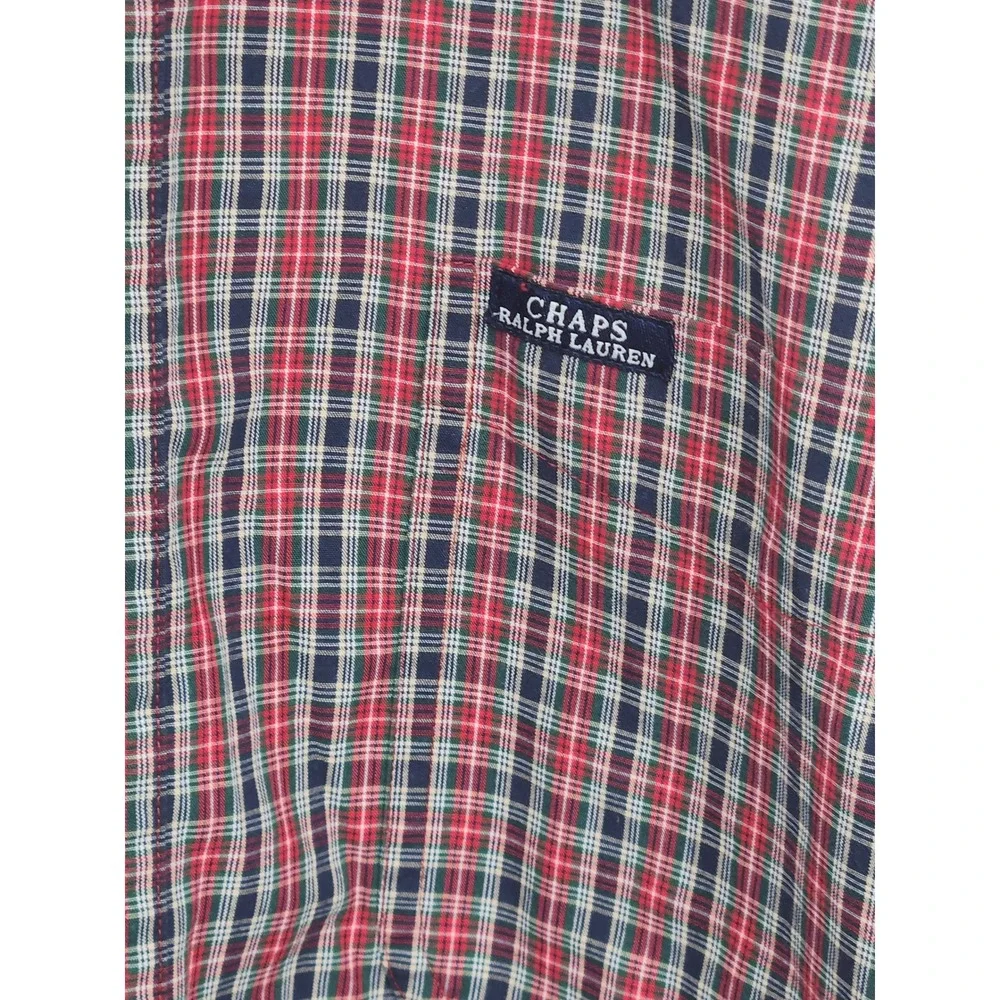 Chaps Ralph Lauren Mens XL Red Navy Blue Plaid Button Down Shirt Long Sleeve